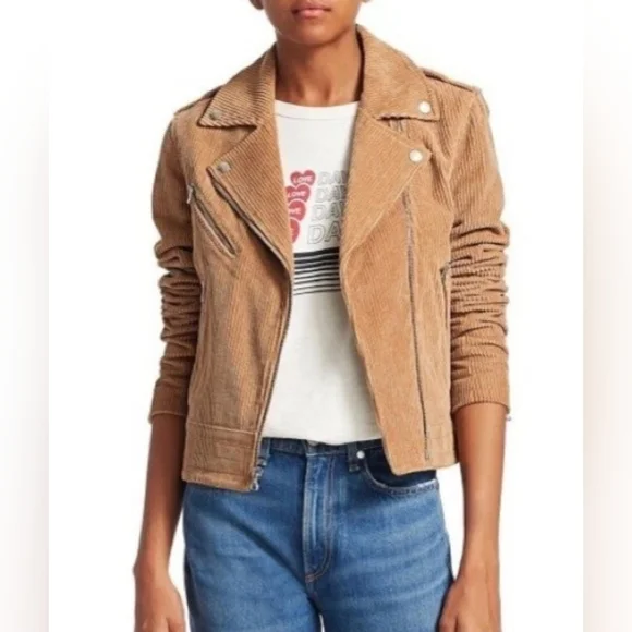 RAG & BONE Mercer Corduroy Moto Camel Cropped Jacket Womens Medium. - Picture 2 of 15
